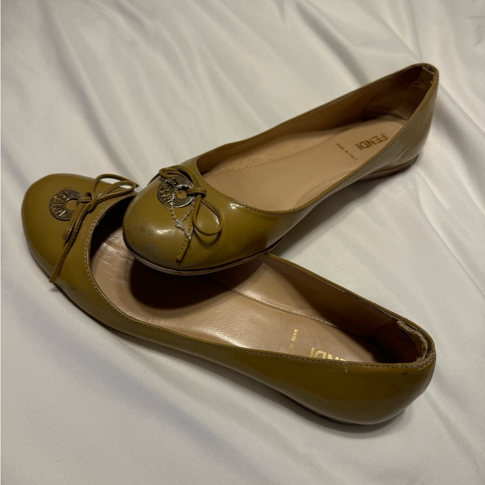 Vintage Fendi Women's Olive Ballet Flats